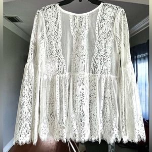 Ultra Pink Medium Boho Lace Bell Long Sleeve Top